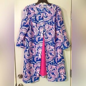 CK Bradley Sandpiper Jacket Coat Costa Pink Blue Print Open Front Sz XL